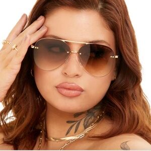 Topfoxx Faded Brown & Gold Smaller Megan II Aviator Sunglasses